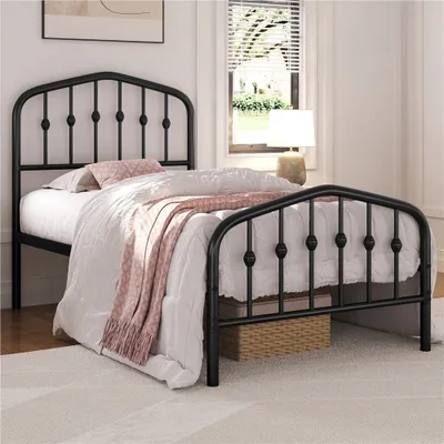 Produktbild von Yaheetech Metallbett Bettgestell, Kronenmotiv Kopfteil, Vintage Bettrahmen 90 x 200 cm, Schwarz