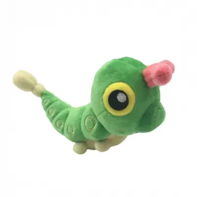A plush toy of a caterpillar-like creature, likely a Pokémon, against a white background.