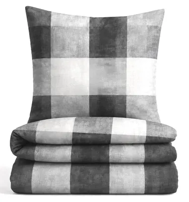 Produktbild von Traumhaft schlafen - Castell - Markenbettwäsche Biber Bettwäsche 155x220 cm grau | 2-teilig mit Kissenbezug 80x80 cm | 100% Baumwolle | weich, wärmend | Reißverschluss | Karo Gross | Modell 0350384 color: grau, size: 1x 155x220 cm + 1x 80x80 cm