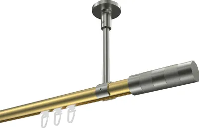 Produktbild von Interdeco Innenlaufstange / Gardinenstange mit Innenlauf Messing-Optik / Edelstahl-Optik, Typ Sonette Mavell (Zylinder Bicolor) Deckenmontage, 20 mm Ø 1-läufig, 100 cm