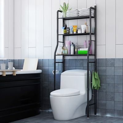 Badregale, Standregal 3 Haken, Toilettenregal, WC-Regal,Metall Badezimmerregal, Aufbewahrungsregal Badezimmer Waschmaschinenregal 153*48*26cm, Schwarz