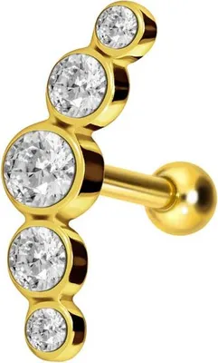 Produktbild von Ohrpiercing Chirurgenstahl Ohrpiercing 5 KRISTALLE Gold Designgröße: 5 x 14,5mm