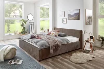 Produktbild von Loombett 180x200 cm Tunis, Farbe Dunkelbraun, geflochtenes & gewebtes Design, leichtes & Robustes Bett aus Flechtwerk, Korbbett aus Loom-Geflecht, pflegeleichtes Doppelbett