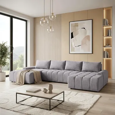 Produktbild von BEAUTYSOFA | Ecksofa Costa U - Ecksofa mit Schlaffunktion & Bettkasten – Stoff Vogue in Grau