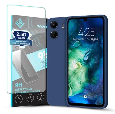 Produktbild von Hülle für Xiaomi Redmi 13C mit 9H Displayglas Displayschutz Case Cover Bumper Smartphone Softgrip Schutzhülle Farbe: Blau