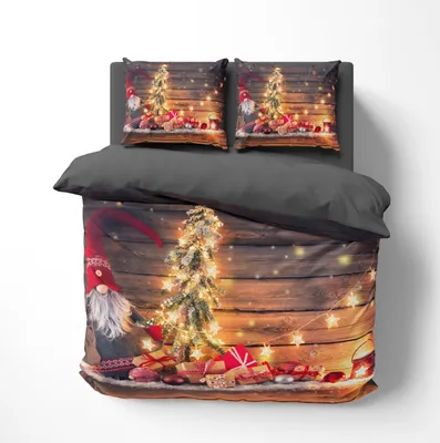 Produktbild von FEBE 3D Bettwäsche Elf Weihnachten Bettbezug-Set 135x200 + Kissenbezug 80x80 cm Wendebettwäsche 2 Teilig mit Reißverschluss Mikrofaser Winterbettwäsche Duvet Cover