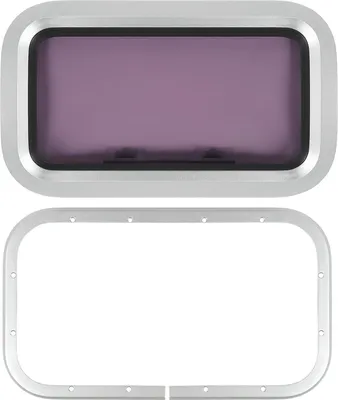 Imagen del producto de Ventana rectangular para embarcaciones, tipo ojo de buey, de 429 x 171 mm, con apertura interna, utilizada como ventila o mirilla para barcos, yates y vehículos recreativos