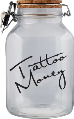 Produktbild von Spardose Geld Geschenk Ideen Tattoo Money Transparent Schwarz Größe XXL 3 Liter