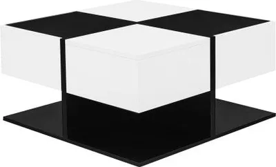 Produktbild von Quadratisch Couchtisch 70x70x35.5cm Modern Schwarz Weiss Mit 2 Schubladen Hochglanz Wohnzimmertisch Stauraum Sanfte Schubladenschienen