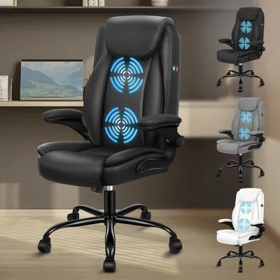 Productafbeelding van Massage Bureaustoel, Ergonomische Computerstoel met Armleuning, Kunstleren Bureaustoel, Draagvermogen 150 kg, Rugleuning 90-135°, In Hoogte Verstelbaa