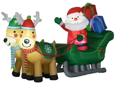 Obrázek produktu pro Nafukovací Santa Claus na saních s sobem | Barva: Vícebarevná | Rozměry: 70 x 210 x 125 cm
