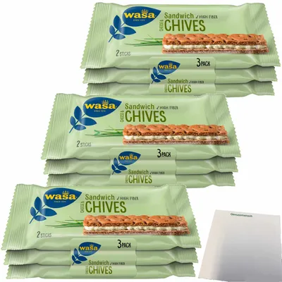 Produktbild von Wasa Knäckebrot Sandwich Käse & Schnittlauch Multipack 3er Pack (3x111g Packung) + usy Block