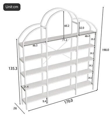 Obrázek produktu pro Úložná police – model A Knihovna – 170 x 26 x 190 cm – 5 polic – ocelové trubky + MDF – design ve tvaru obláčku – jednoduchý styl
