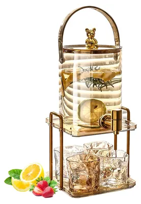 Getränkespender aus Glas, 1 Gallone, mit 4 Gläsern, Edelstahlhahn