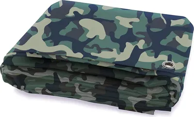 A folded camouflage tarp on a white background.