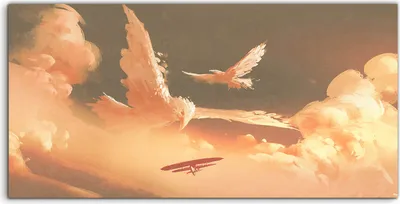 Produktbild von Coloray Glasbild 140x70  Wandbild Glasbilder Vogel Wolke im Sonnenuntergang