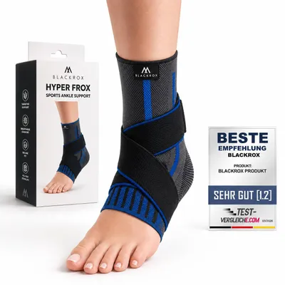 Produktbild von BLACKROX Sprunggelenkbandage, Vergleichssieger, Knöchelbandage, Sprunggelenk Bandage, Sport, Handball, Fußball, Volleyball, Fußbandage, Blau, Gr. XL