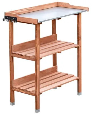 Produktbild von ITA Pflanztisch aus Holz 76x38x89 cm Braun - Mit verzinkter Arbeitsplatte und Ablageboden - Gärtnertisch - Qualität Direkt vom Hersteller - Outdoor & Indoor