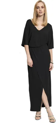 Produktbild von Damen Maxikleid mit Schlitz V-Ausschnitt; Schwarz 38