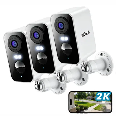 Produktbild von 2K Überwachungskamera Außen Akku, IP Kamera Wlan Farbnachtsicht mit PIR-Bewegungserkennung 2,4 GHz WLAN 3PCS
