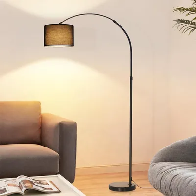 Obrázek produktu pro Stojací lampa ZMH 181 cm, oblouková lampa 40 W, stojací lampa do obývacího pokoje, látkový stínidlo Ø 30 cm, mramorová základna Ø 26 cm, patice E27, železný stojan, k pohovce, do čtecího koutku