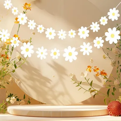 Productafbeelding van Gansbloemengirlanden, 2 stuks, 3 meter lang, papieren bloemen, decoratie, verjaardag, kinderkamer, feest