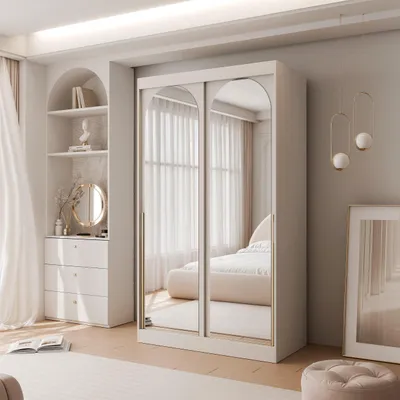 Image de Armoire à portes coulissantes IDOHOME CLARITY avec miroir, deux portes – Armoire élégante et moderne pour chambre à coucher et couloir, couleur cachemire, 120 x 200