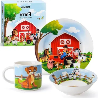 Produktbild von Famanu Kinderservice Set 3-teilig - Porzellan mit Bauernhofmotiven