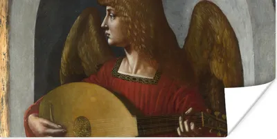 Produktbild von MuchoWow® Poster Ein Engel in Rot mit einer Laute - Leonardo da Vinci 150x75 cm - ohne Rahmen