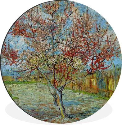 Produktbild von MuchoWow® Aluminium Wandkreis Der rosa Pfirsichbaum - Vincent van Gogh Ø 90 cm Wanddeko Modern Wohnzimmer - Mauerkreis - Wandbilder - Runde Bild - Bild aus Aluminium - Schlafzimmer - Wohnzimmerdekoration - Wand Dekoration