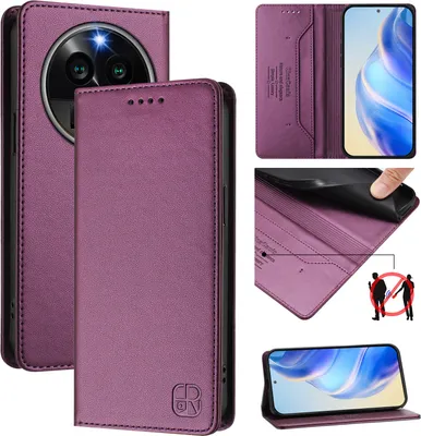 Produktbild von Lederhülle für Oppo Find X6 Pro Hülle Flip Brieftasche Kartenfächern Ständer Schutzhülle Lila