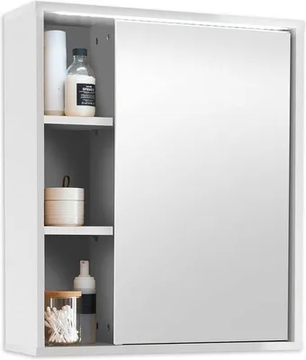 Image de Miroir de salle de bains avec éclairage LED - Blanc - 60 x 70 x 20 cm