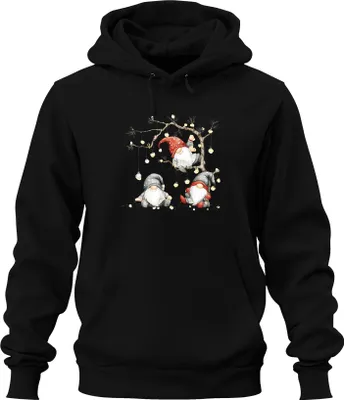 Produktbild von Weihnachtswichtel Lichterkette Niedlich Skandinavisch Geschenk Uni Hoodie Kapuzenpullover, Schwarz, L