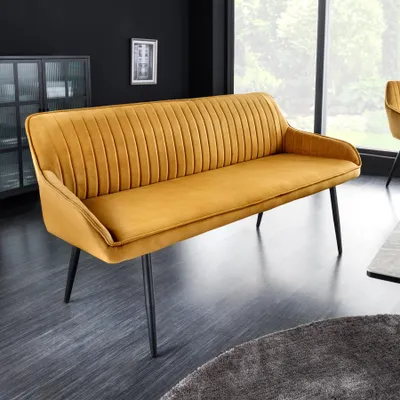 Produktbild von riess-ambiente Design Sitzbank TURIN 160cm senfgelb Samt schwarz Metallbeine Armlehne Polsterbank