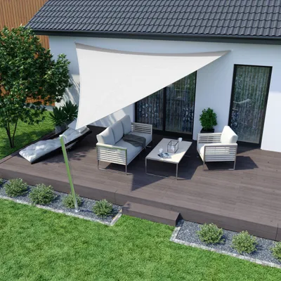 Produktbild von Sonnensegel 4x4x4m dreieckig cremeweiß Polyester wasserabweisend UV-Schutz Balkon Terrasse Garten jarolift