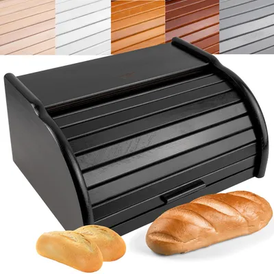 Produktbild von Creative Home Schwarz Brotkasten Holz 38 x 28,5 x 17,5cm (+/-1cm) BrotBox für Brot Brötchen Kuchen Brotkiste mit Roll-Deckel