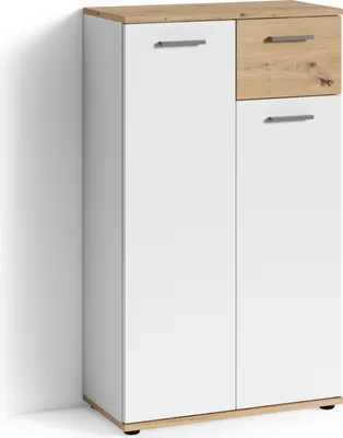 Produktbild von byLIVING Schuhschrank Jakob, Breite 60 cm, mit zwei Türen und einem Schubkasten, Melamin weiß mit Eichen-Optik