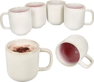 Produktbild von 6er Set Reactive Glaze Paris Kaffeebecher 350ml Pink Teetassen Kakao zylindrisch