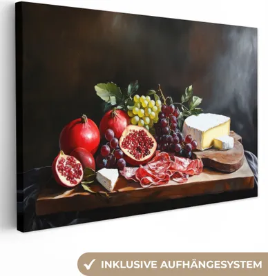 Produktbild von Wanddeko 60x40 cm - Stilleben - Obstteller, Leinwand Bilder Wohnzimmer