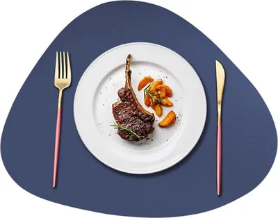 Produktbild von MODFU 4Stück Tischsets,Abwaschbar Doppelseitigen rutschfest Platzdeckchen Leder Kunstleder Tischset Lederoptik Platzset Blau