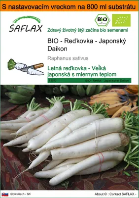 Obrázok produktu pre SAFLAX Garden in the bag - BIO - Reďkovka - Japonský Daikon - Raphanus sativus - 100 Semená - S pestovateľským substrátom v praktickom samostaviteľnom vrecku