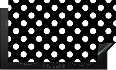 Produktbild von KitchenYeah© Herdabdeckplatte Polka dots - Muster - Schwarz und Weiß , 89x51cm, Küche Deko, Glaskeramikkochfeld Herdabdeckung, Abdeckplatte fùr Kochfeld