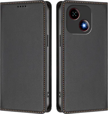 Image de Étui en cuir pour ZTE Blade A35E, étui à rabat magnétique en cuirPolyuréthaneavec support, noir