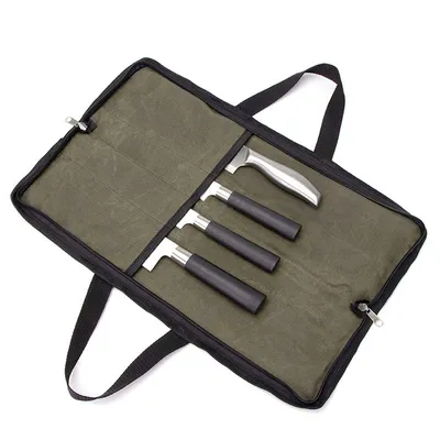 A set of knives in a roll-up case.