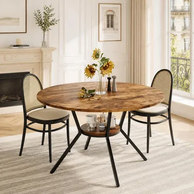 Image de Table ronde de salle à manger - 120 cm avec espace de rangement - Marron