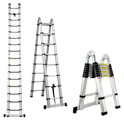 Produktbild von 5m (2,5+2,5) Aluminium Mehrzweckleiter Teleskopleiter Ausziehbar Leiter Klappleiter
