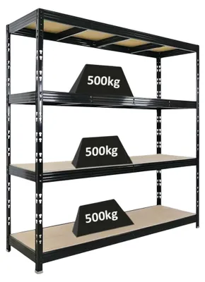 Produktbild von Profi Schwerlastregal Rhino | HxBxT 200x200x60cm | 4 Spanplatten-Ebenen 16mm | Fachlast 500kg | Schwarz