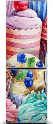 Imagen del producto de Decoración para nevera Tulup: Alfombrilla magnética, 70 cm x 190 cm. Imán para la nevera con diseño de muffins de colores
