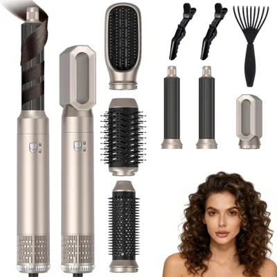 Image de Sèche-cheveux et boucleur multifonction - 6 accessoires - Technologie ionique - 3 réglages de température - Brosse boucleuse pour cheveux
