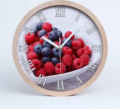 Produktbild von Holzuhr 25fi cm wanduhr - weiße Spitzen - Himbeeren und Heidelbeeren